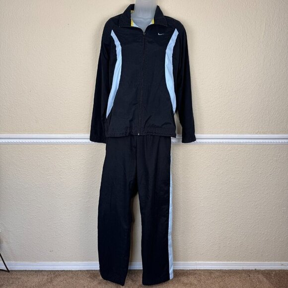 Vintage Nike Air Windbreaker Set Track Suit Women Large 12-14 Blue  Black Swoosh - Picture 1 of 15